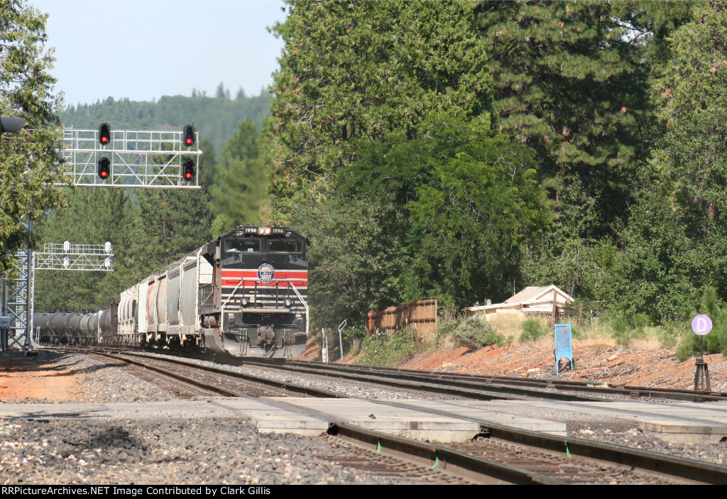 Up 1996 working as rear DPU on this eastbound at Gold Run.